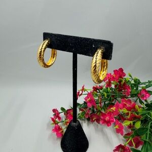 Vintage Gold Plated Textured Hoop Earrings
